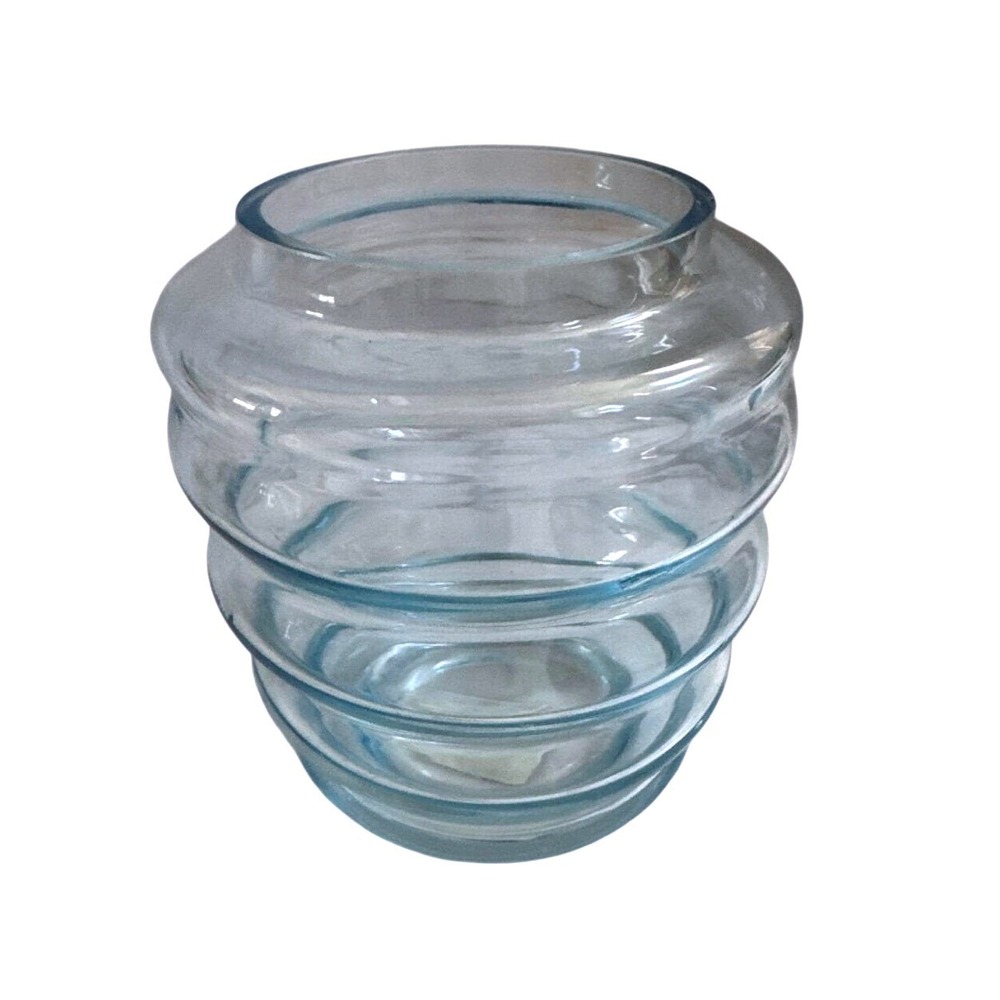 Villeroy & Boch Light Blue Glass Beehive Tiered Ribbed Bud Vase 4.5" MCM Style